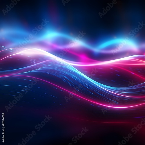 Abstract futuristic background with glowing waves and lights. Generative AI.
