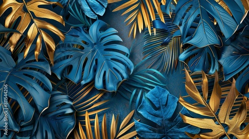 Exotic Jungle Paradise  Blue and Gold Leaf Ensemble