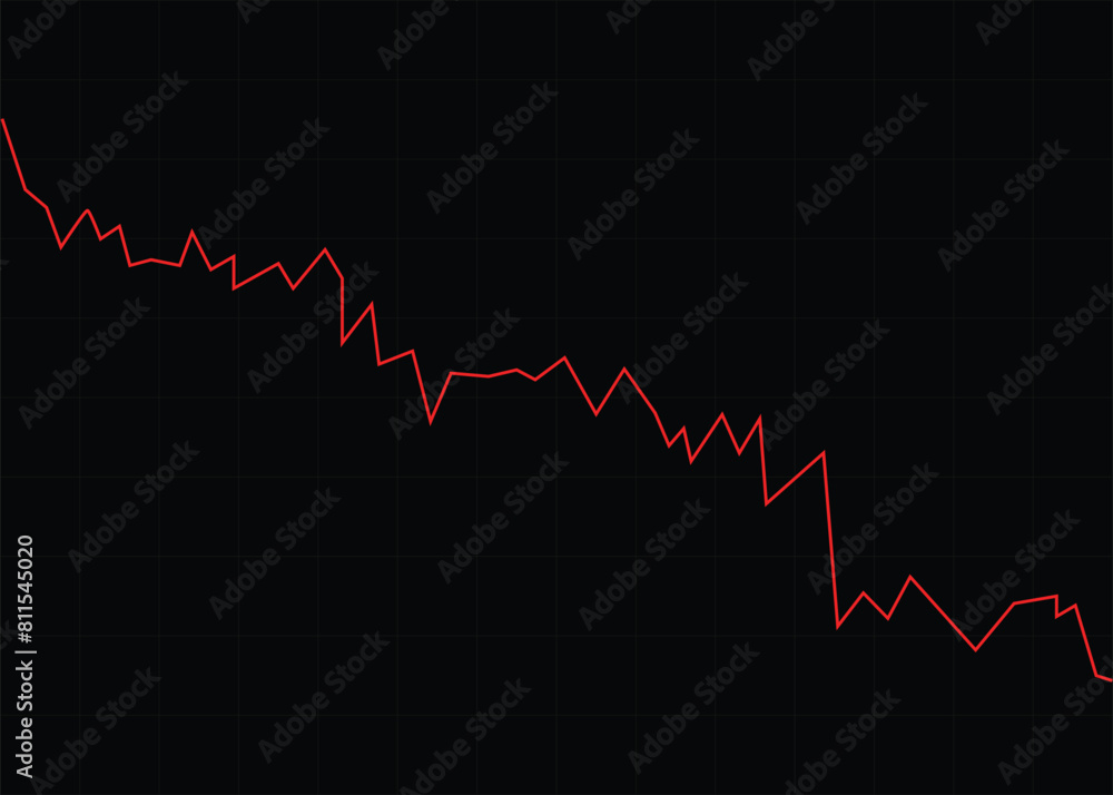 red business graph going down with black color and grid on the background represents trading loss business decline