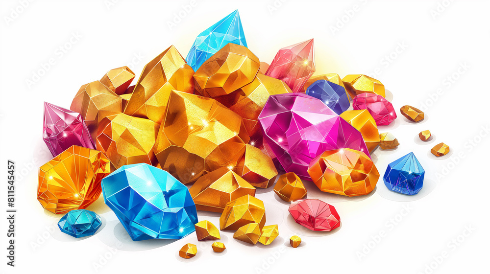 Cartoon vector pile of gold and gems isolation over white background, Illustration Cartoon vector pile of gold and gems isolation over white background, Illustration