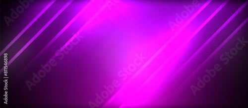 Neon purple light illuminating a dark background creates a vibrant contrast. The electric blue font pops against the magenta pattern, evoking a sense of art and graphic design