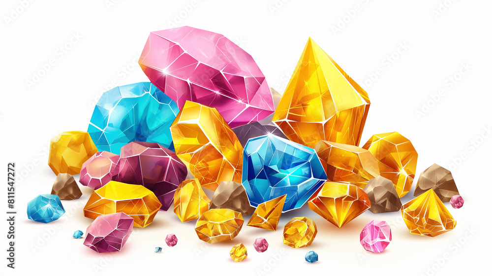 Cartoon vector pile of gold and gems isolation over white background, Illustration Cartoon vector pile of gold and gems isolation over white background, Illustration