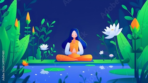 Tranquil woman meditating in serene nature © Maquette Pro