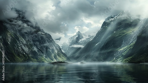 The Norwegian fjords  captured in the style of Turner s Romanticism  art style. copy space for text.
