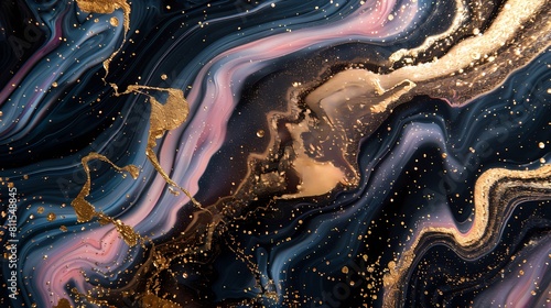 Marbled art with swirls of gold and deep space hues