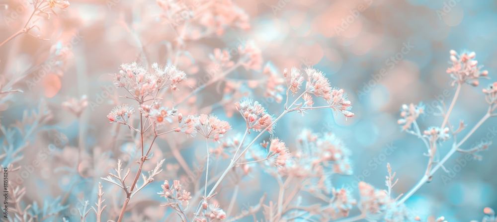 Fototapeta premium Soft Pastel Wildflowers on Beige & Blue Background