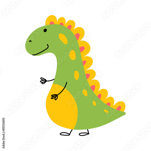 Green cute dinosaur. Dino clipart for children s clothing designs  t-shirts  posters  prints  cups  plates