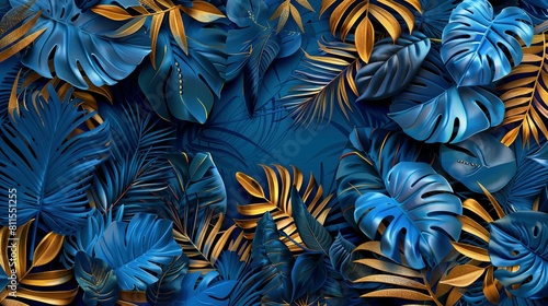 Coastal Splendor: Blue and Gold Leaf Tropical Escap © Ahmad-Muslimin