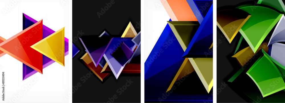 Glossy triangles geometric poster set for wallpaper, business card, cover, poster, banner, brochure, header, website Glossy triangles geometric poster set for wallpaper, business card, cover, poster, banner, brochure, header, website