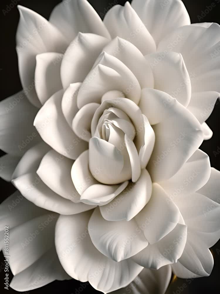 Stunning close-up of a white gardenia bloom, showcasing the intricate layers and graceful curves of its petals Stunning close-up of a white gardenia bloom, showcasing the intricate layers and graceful curves of its petals