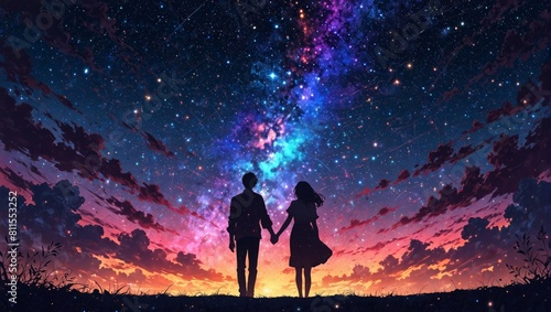 a couple looking at the stars at night