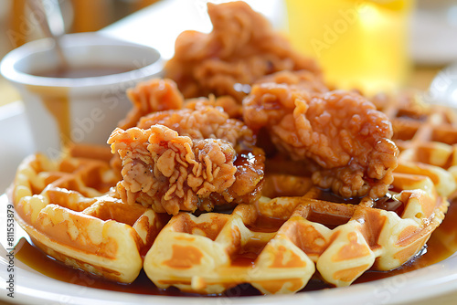 Fried chicken and waffles breakfast