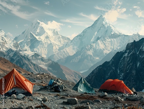 Tents pitched in the mountains.