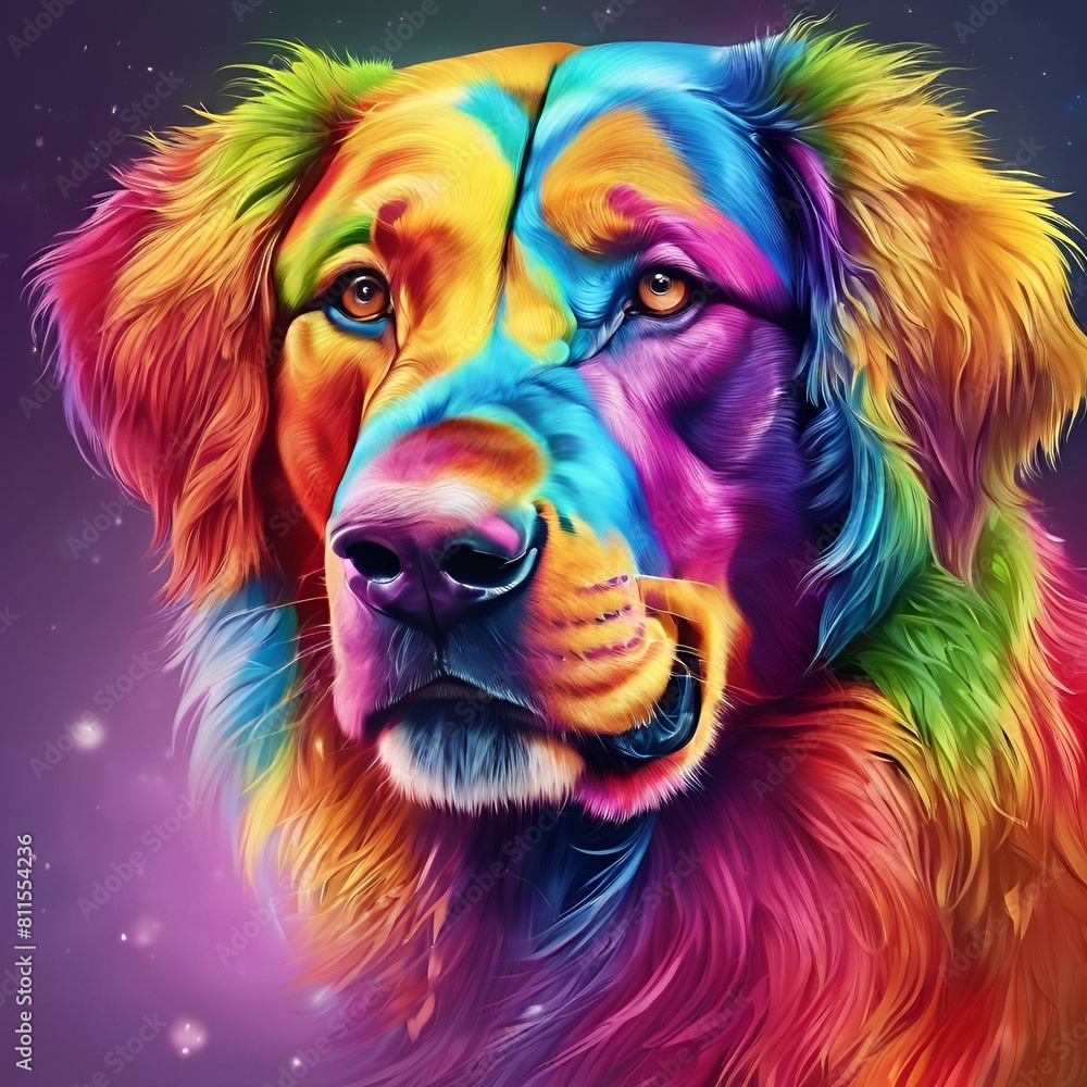 Colorful dogs, watercolors and rainbows, Generative AI