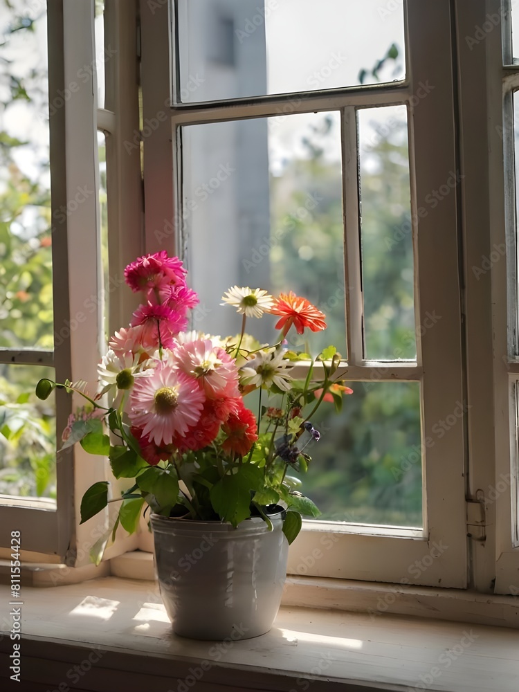 Morning fresh flowers in window