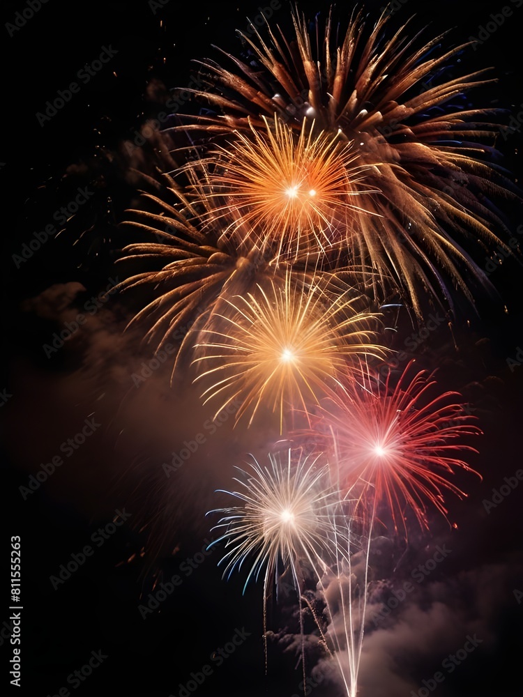 Naklejka premium Christmas festival fireworks in night 