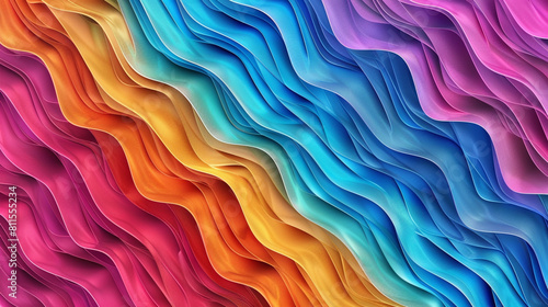 A close-up shot capturing the intricate details of seamless waves in vibrant hues, against a chevron background, resembling an abstract oceanic pattern. photo