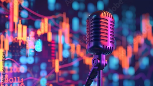 Podcast Cover Art Illustrated Financial Charts and Microphone for Index Themed Show