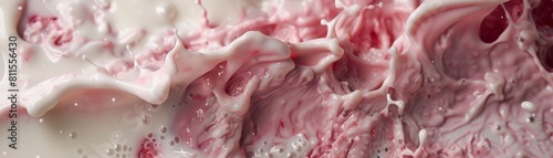 Surreal slow motion shot of rose apple pulp mixing with milk  framed with significant negative space for creative ad layouts