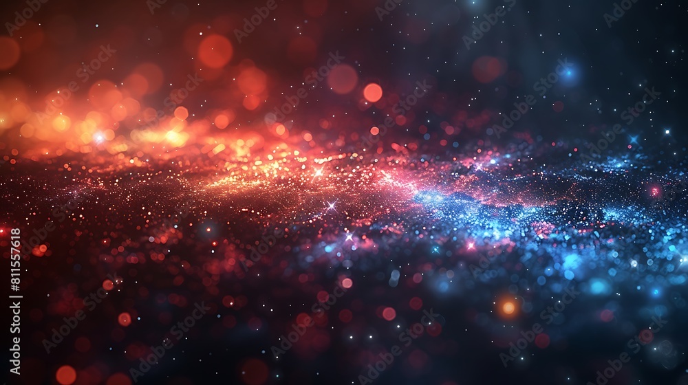 Fototapeta premium The US flag envisioned as a constellation of floating stars and stripes, with each element casting light in a dark virtual space.