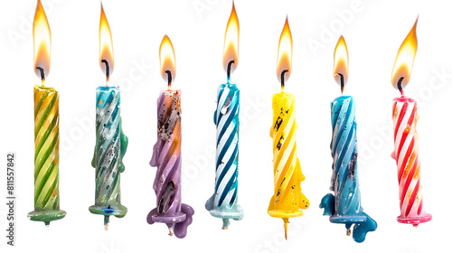 Burned birthday candles isolated on transparent background