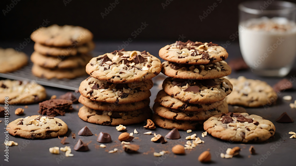 Freshly Baked Chocolate Chip Cookies on Wooden Table Freshly Baked Chocolate Chip Cookies on Wooden Table