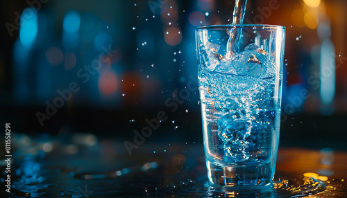 A glass of water is being poured into a bar.