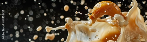 Highspeed footage of tamarind and milk interacting, showcasing the splash against a minimalist negative space background