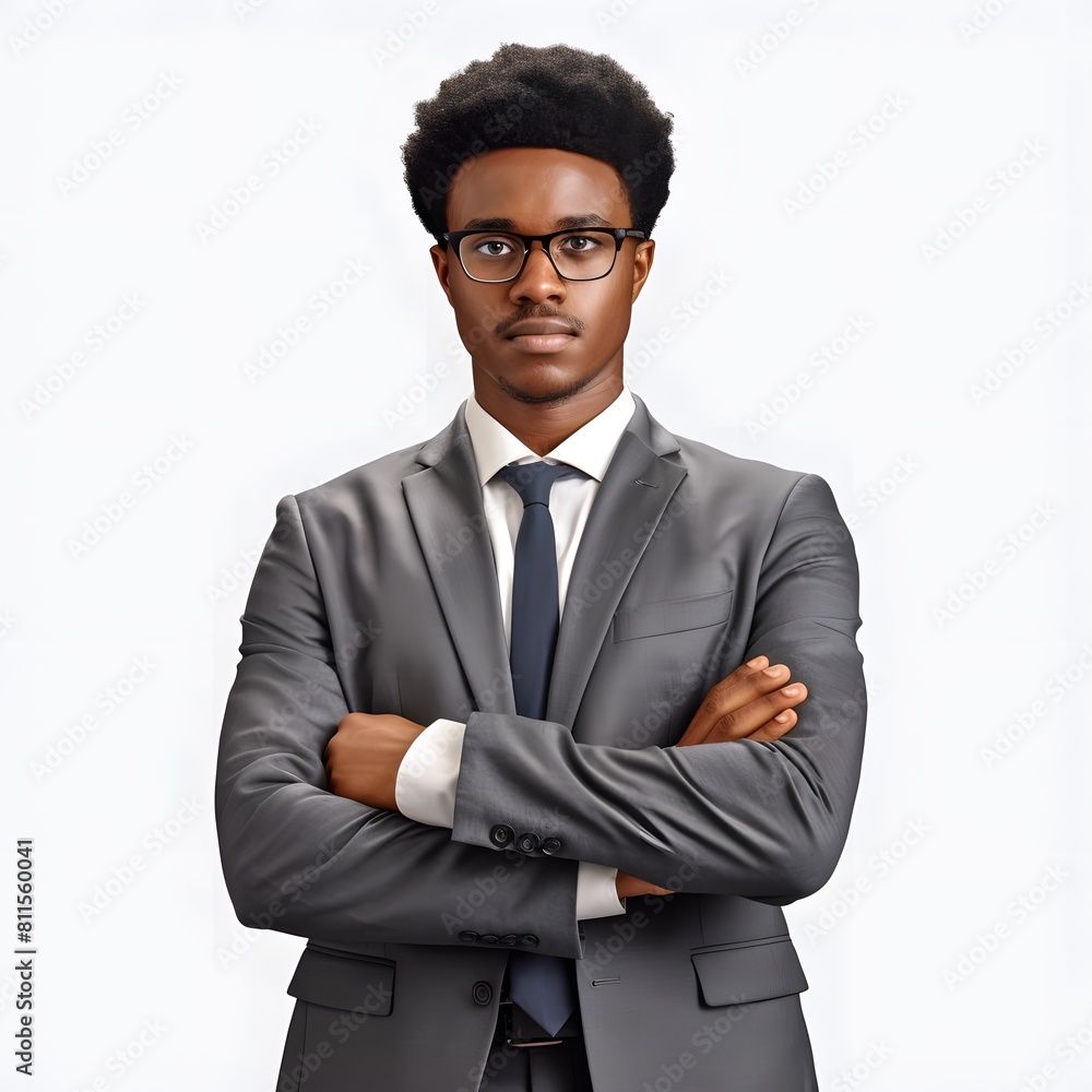 Handsome African businessman in a suit isolated on white background. Generative AI. Handsome African businessman in a suit isolated on white background. Generative AI.