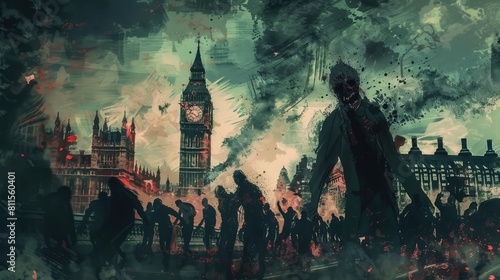 Apocalyptic London with Zombies and Big Ben 