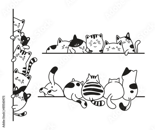Peek cats, Cute cats doodle, hand drawn vector