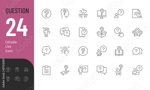 Question Editable Icons set. Vector illustration in modern thin line style of trouble related icons: problem, ask, confusion, and more. Pictograms and infographics for mobile apps.