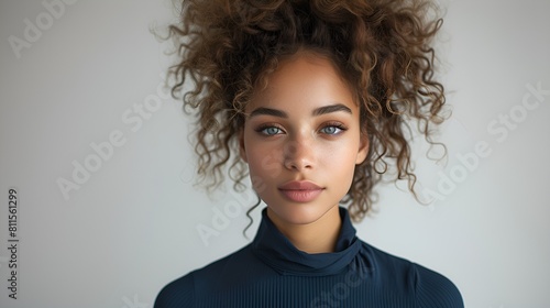 Female African-American  fashion model - fashion shoot - wearing a high-end business suit - quirky charm - eccentric vibe - intense expression - magazine shoot