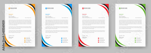 Modern creative letterhead template with yellow, blue, green and red color layout. Company stationery design, letterhead, letter head, Business letterhead design