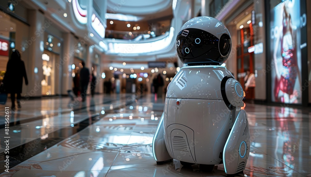 A hightech security robot patrolling a commercial complex, equipped with cameras and sensors for realtime surveillance A hightech security robot patrolling a commercial complex, equipped with cameras and sensors for realtime surveillance