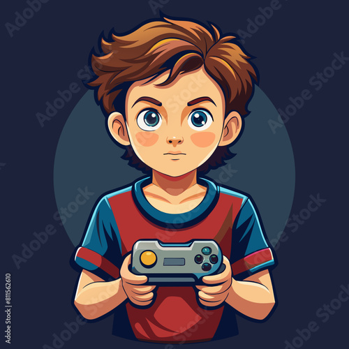 boy with game controller realistic image, retro style, dark background, 
copy space