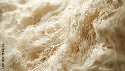 Closeup slow motion video of tamarind fibers and milk blending, focusing on the texture contrast against a neutral background