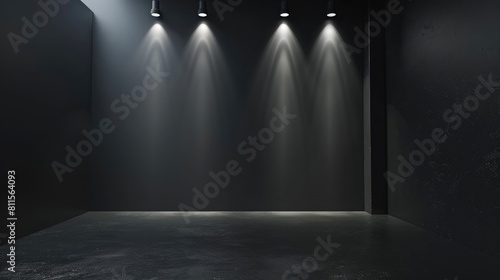 Product showcase with spotlight  Black studio room background  Use as montage for product display