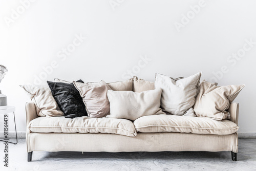 Minimalist interiors design with a sofa  natural elements decor and copyspace for text