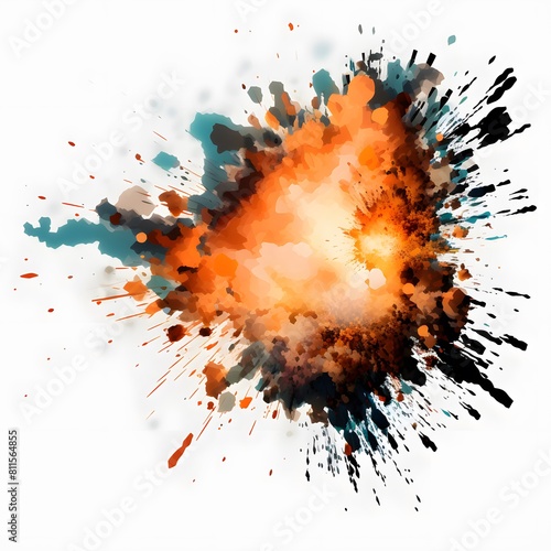 Explosion with colorful shapes on a white background. Generative AI.