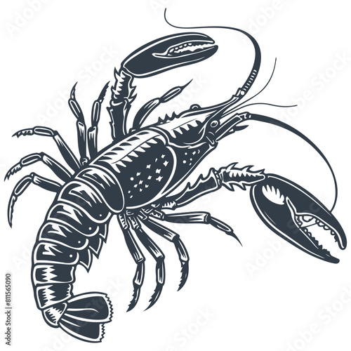 Crayfish vintage woodcut drawing vector