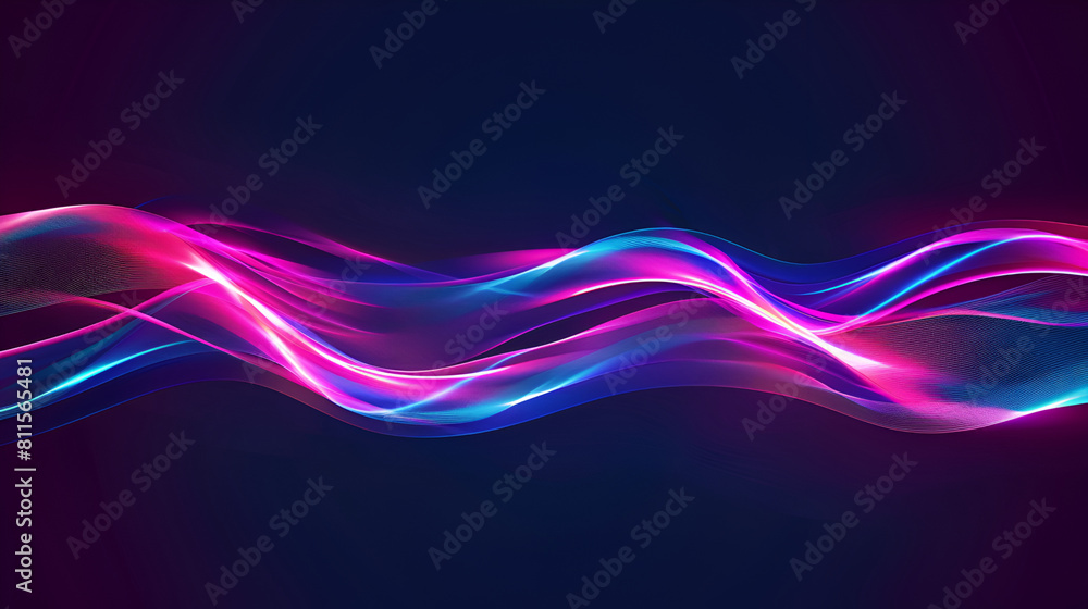 Abstract futuristic neon light moving high speed wavy lines on dark ...