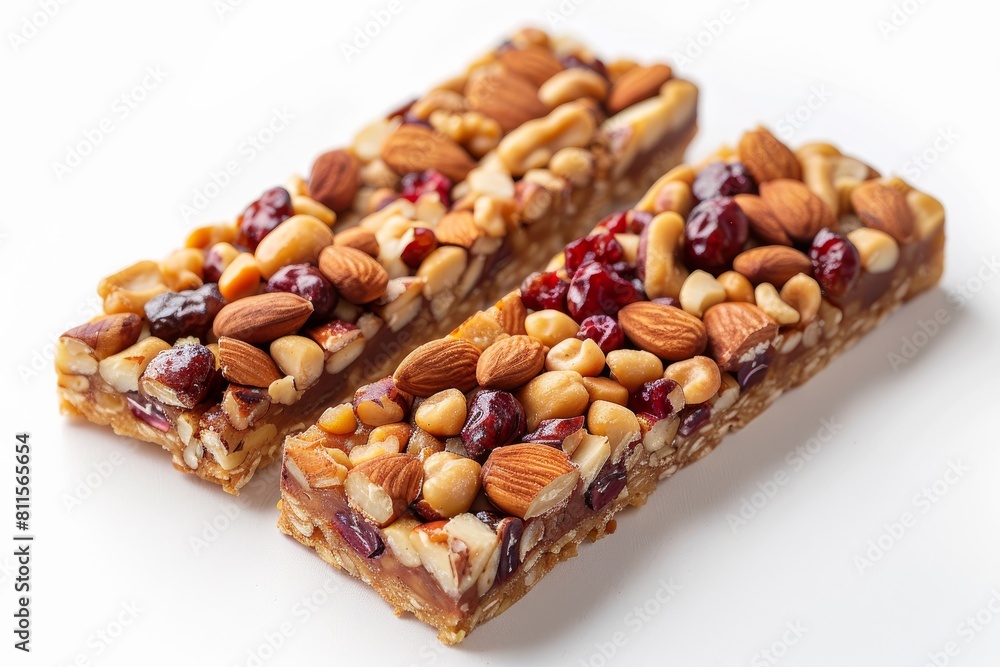Gluten-free nut bars without sugar on a white background. Useful protein snack for healthy eating and sports Gluten-free nut bars without sugar on a white background. Useful protein snack for healthy eating and sports
