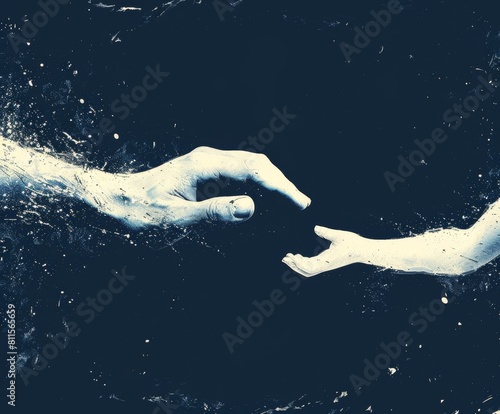 Blue background  Father s Day  Mother s Day  Children s Day  caring theme   A white silhouette of two hands reaching towards each other  one large and the smaller child s hand on top of it  symbolizing 