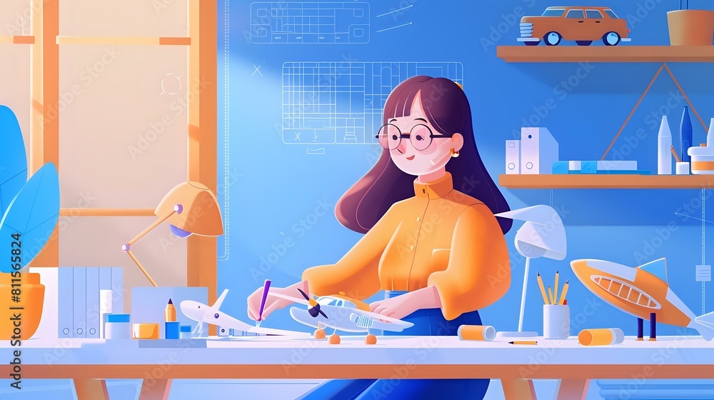 Obraz premium Woman fully engaged in the immersive hobby of model building