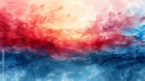 A delicate watercolor painting of the US flag, blending soft strokes of red, white, and blue across a stretched canvas, creating a dreamy, fluid appearance. © LuvTK
