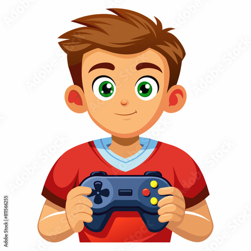 boy with game controller realistic image, retro style, dark background, 
copy space