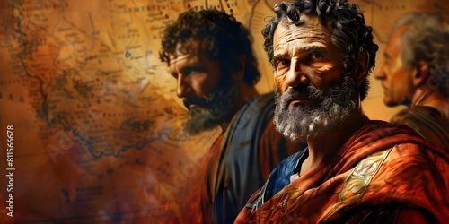 Explore Apostle Paul's Travels on a Map to Gain Insight into His Journeys. Concept Biblical Geography, Apostle Paul, Missionary Journeys, First Century, Early Christianity photo