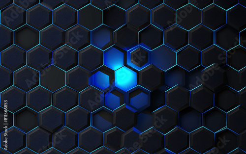 Black geometric hexagon abstract background  honeycomb surface polygon pattern KV main visual illustration