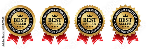 Best seller badge logo design. Best seller sticker label. 100% Satisfaction Guaranteed. Vector Illustration.